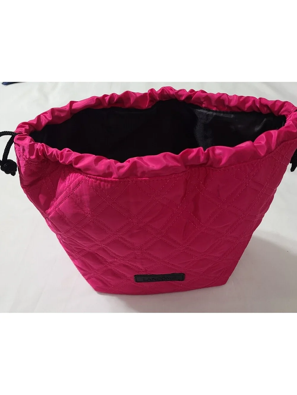 Lancome Signature Cosmetic Makeup Bag Sz Medium Pink Nylon Drawstring Travel EUC